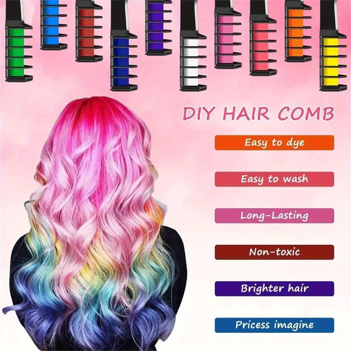 10 Color Hair Chalk Comb, Y2K Hair Chalk Comb, Temporary Washable Hair Color Dye For Birthday Halloween Christmas