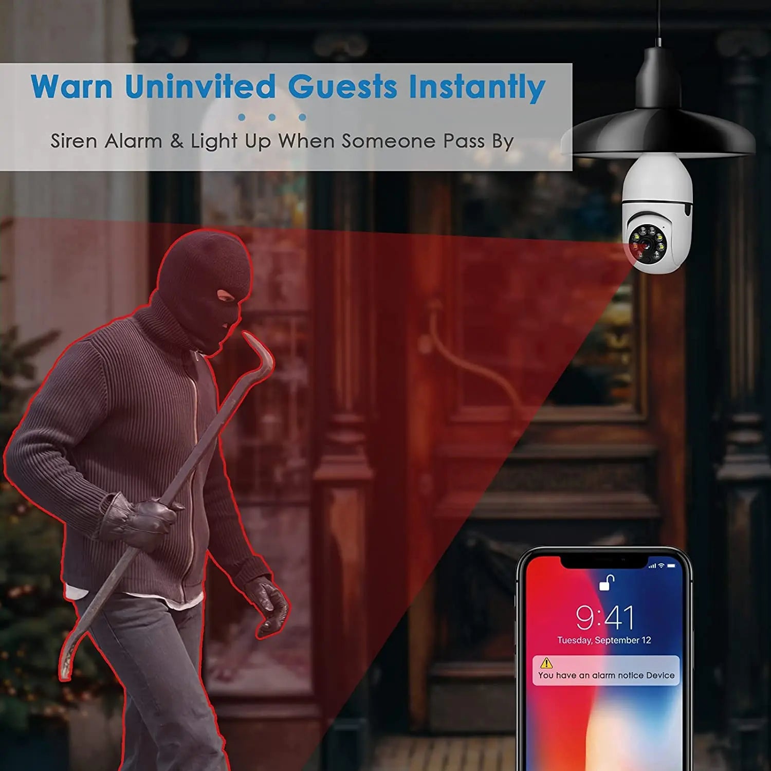 1080p 2MP Night Vision Wifi CCTV Security Camera 5G Wireless Auto Tracking 360 Degree Pan-Tilt Light WiFi Bulb Cloud SD Storage