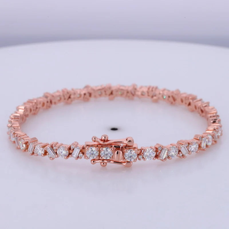 10k Rose Gold Lab Created Diamond Tennis Bracelet Round Brilliant Cut  baguette Cut DEF VS VVS Hpht Cvd Diamond Rings Bracelet