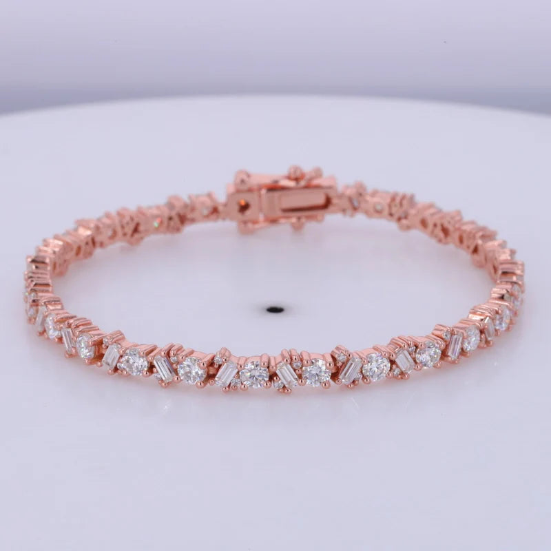 10k Rose Gold Lab Created Diamond Tennis Bracelet Round Brilliant Cut  baguette Cut DEF VS VVS Hpht Cvd Diamond Rings Bracelet