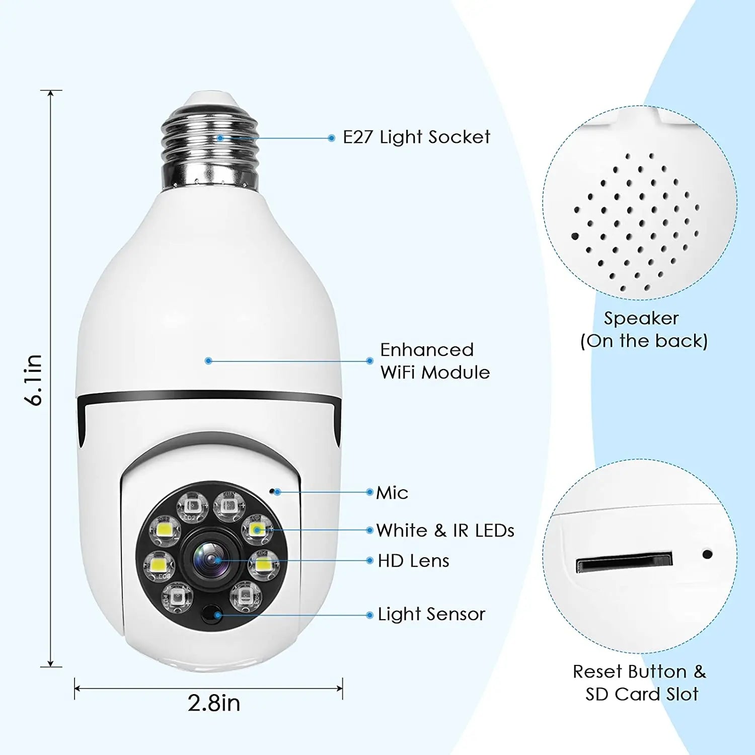 1080p 2MP Night Vision Wifi CCTV Security Camera 5G Wireless Auto Tracking 360 Degree Pan-Tilt Light WiFi Bulb Cloud SD Storage