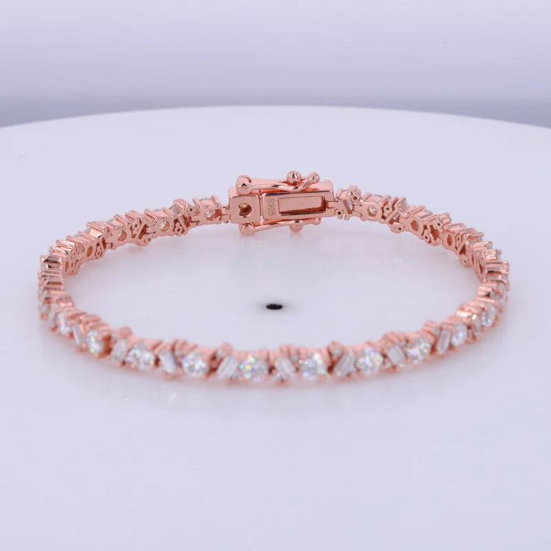 10k Rose Gold Lab Created Diamond Tennis Bracelet Round Brilliant Cut  baguette Cut DEF VS VVS Hpht Cvd Diamond Rings Bracelet