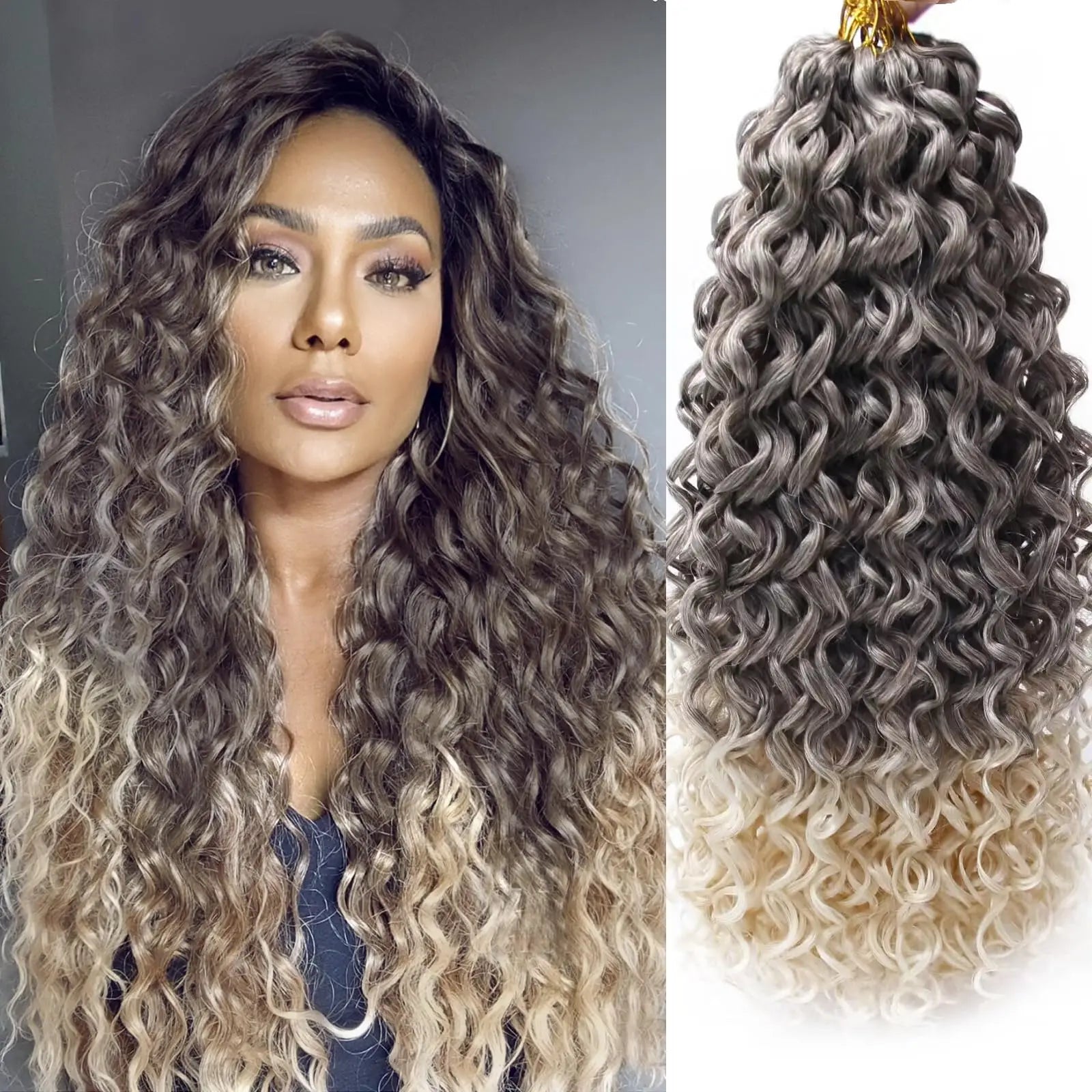 18"GoGo Curl Crochet hair for Black Women  Beach Curl Bohemian Crochet Braids  Deep Wave Braiding hair Extensions