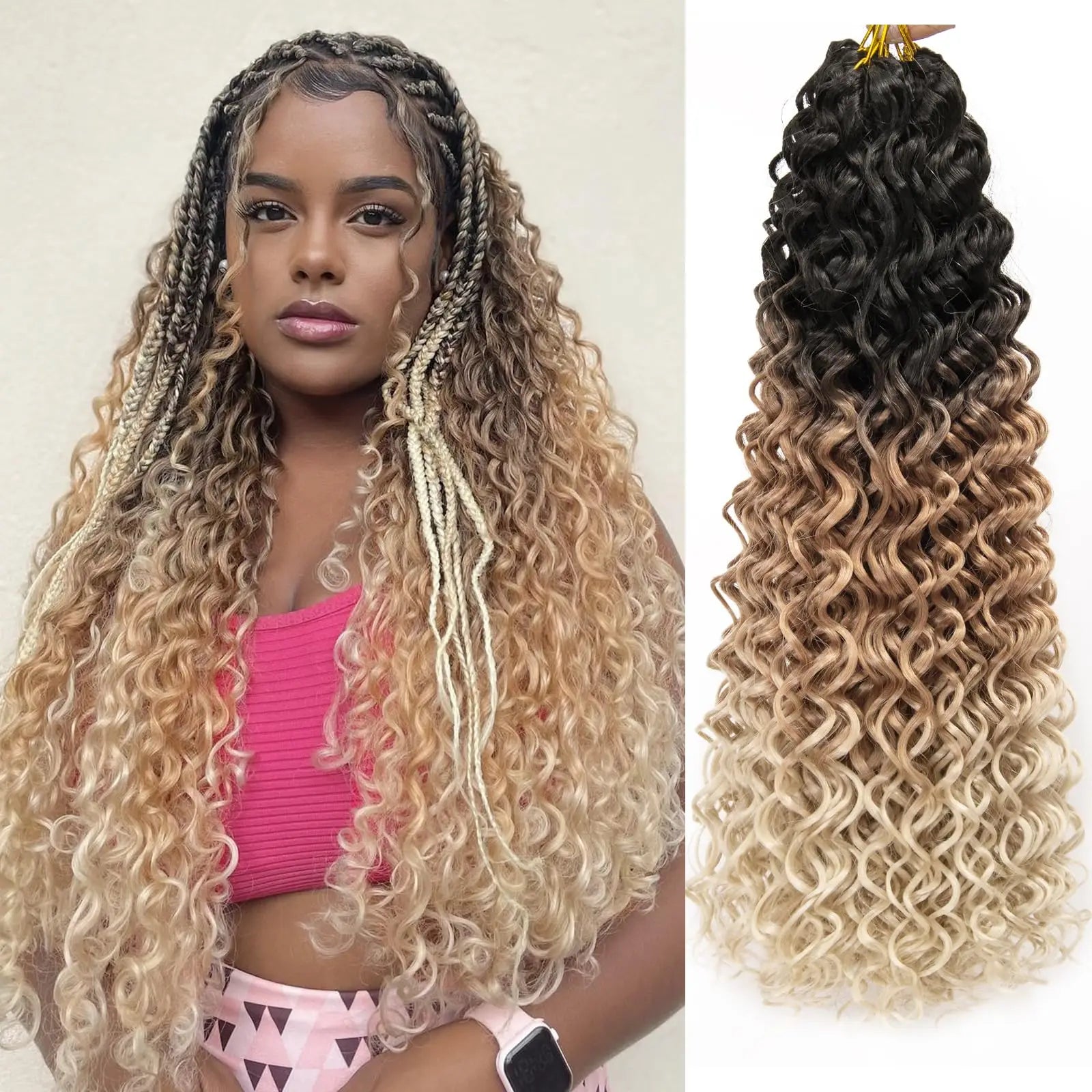 18"GoGo Curl Crochet hair for Black Women  Beach Curl Bohemian Crochet Braids  Deep Wave Braiding hair Extensions