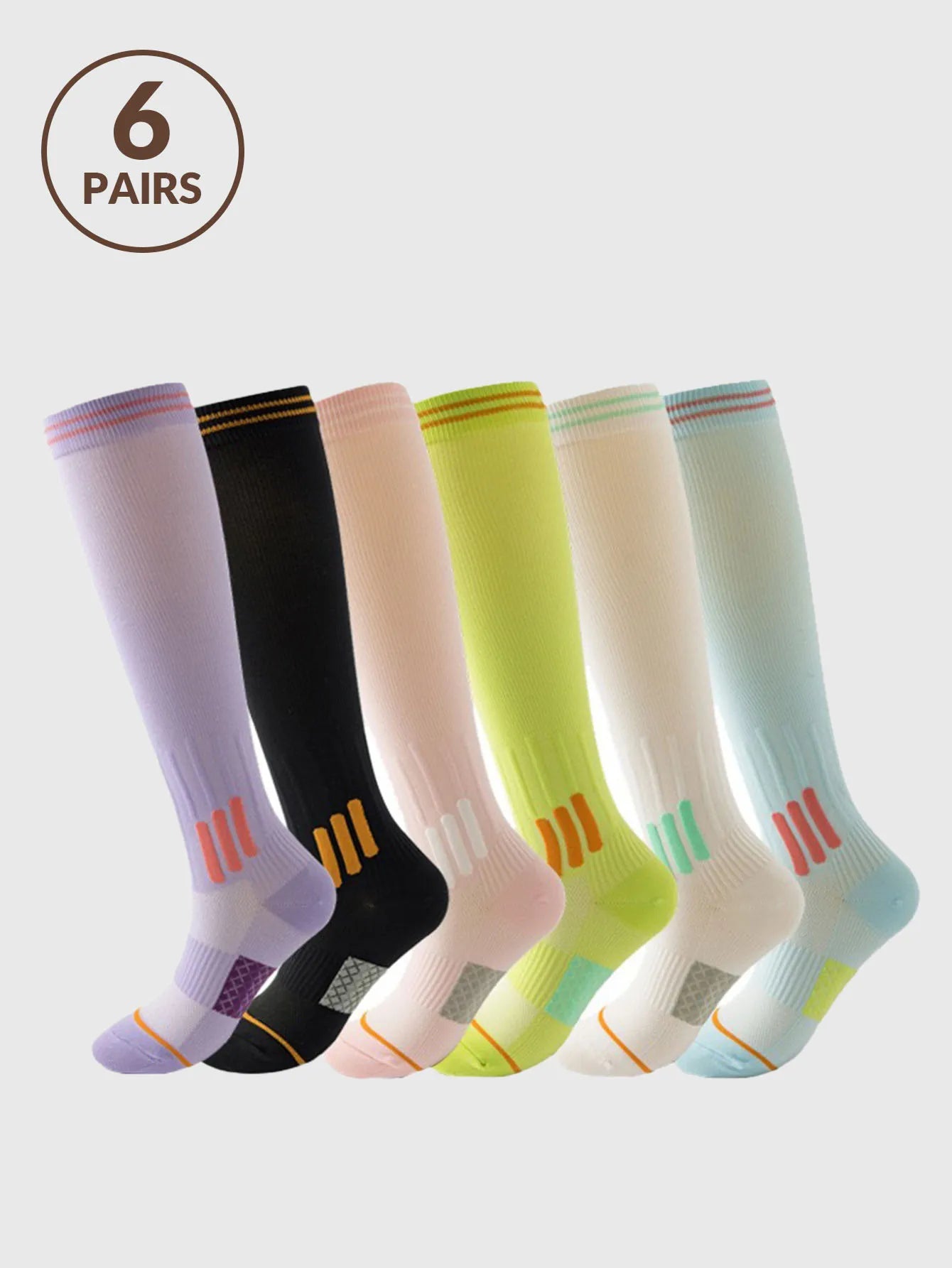 1/6pairs Compression Sport Socks Running Skipping Yoga Socks Trendy Professional Sports Socks Nursing Athletic Soccer Stocking