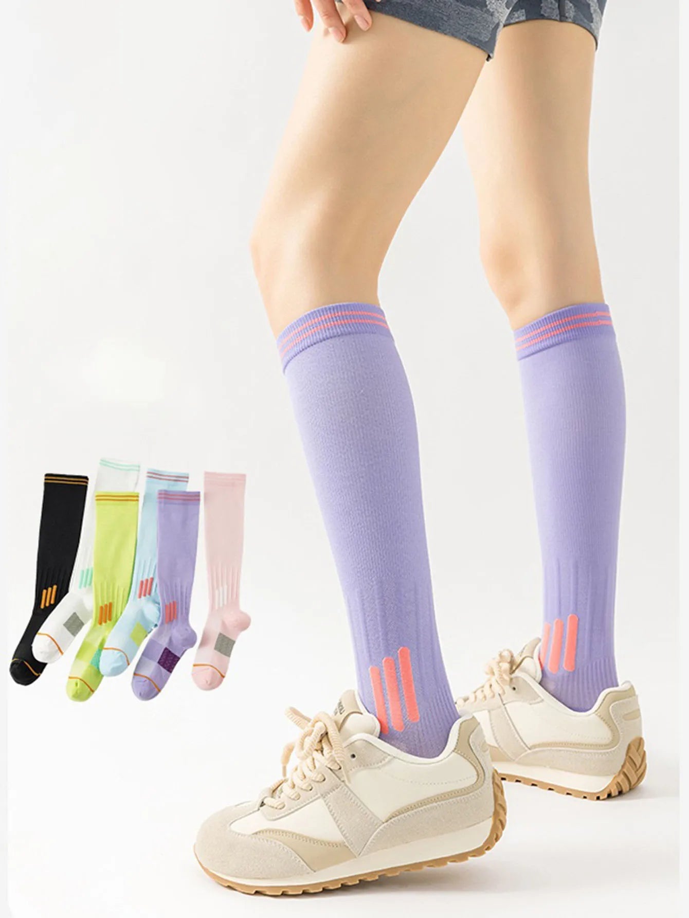1/6pairs Compression Sport Socks Running Skipping Yoga Socks Trendy Professional Sports Socks Nursing Athletic Soccer Stocking
