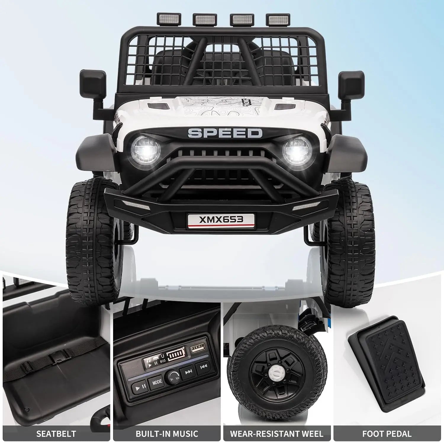 12V Ride on Car, Kids Electric Vehicles with Remote Control Riding Toy with Safety Belt, 3 Speeds, LED Lightfor Children 3-6Y