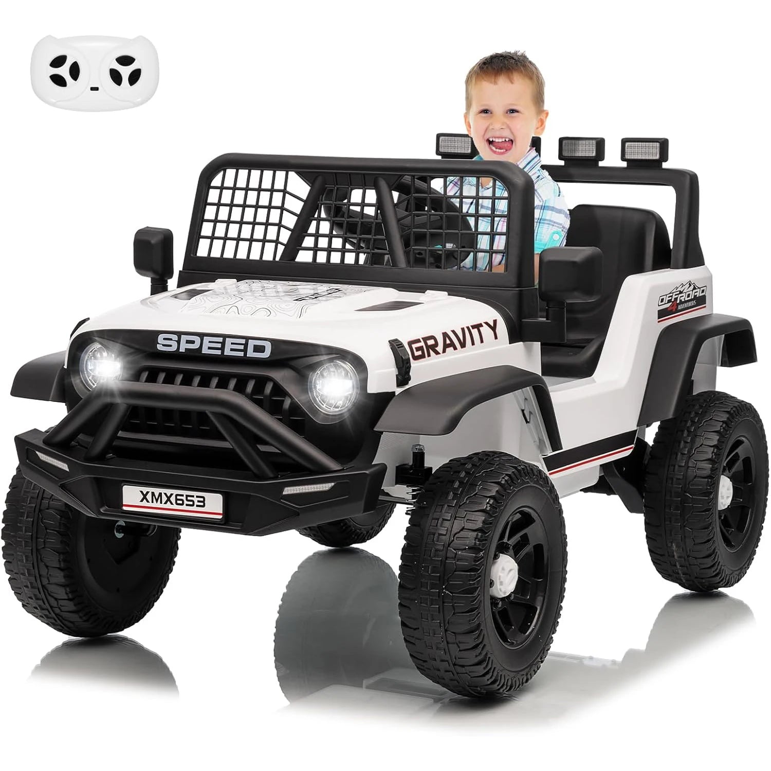 12V Ride on Car, Kids Electric Vehicles with Remote Control Riding Toy with Safety Belt, 3 Speeds, LED Lightfor Children 3-6Y