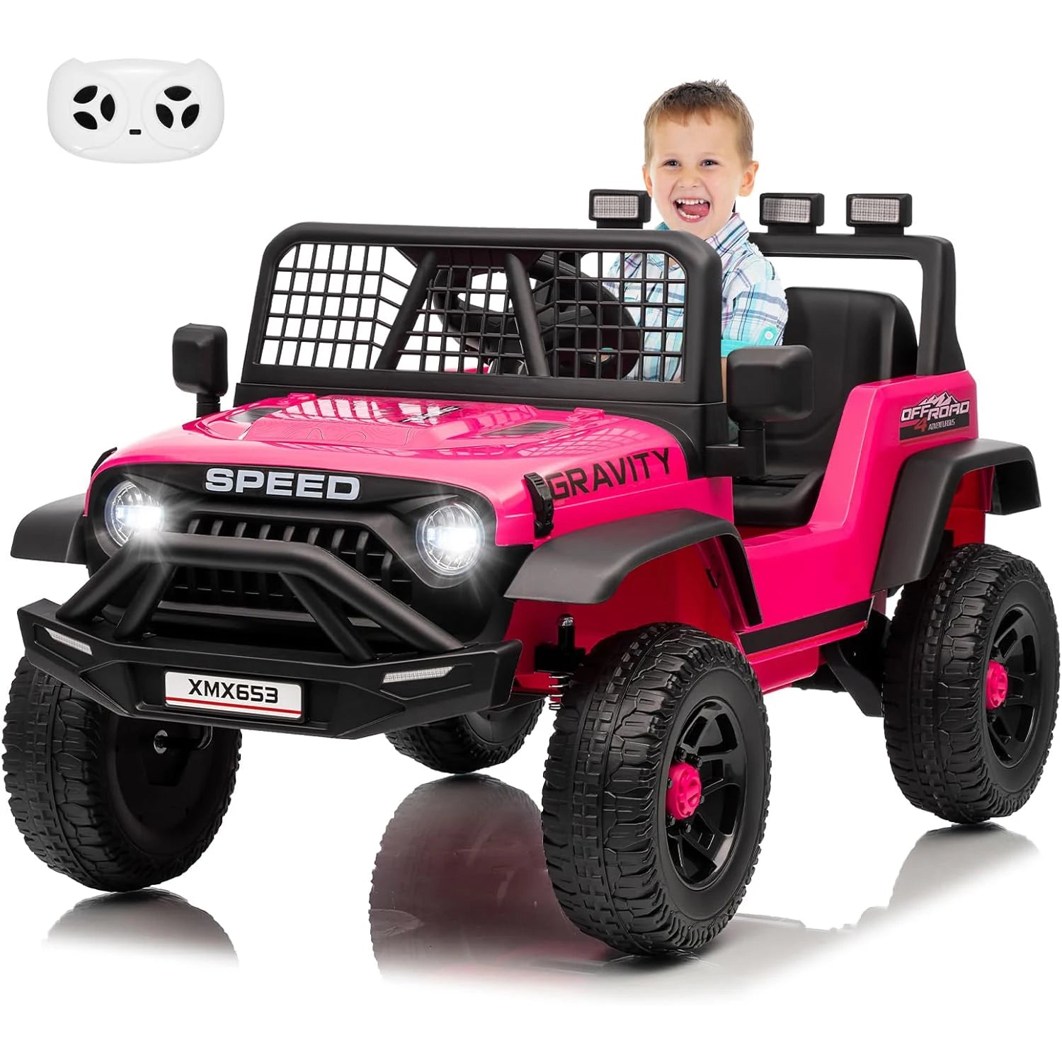 12V Ride on Car, Kids Electric Vehicles with Remote Control Riding Toy with Safety Belt, 3 Speeds, LED Lightfor Children 3-6Y