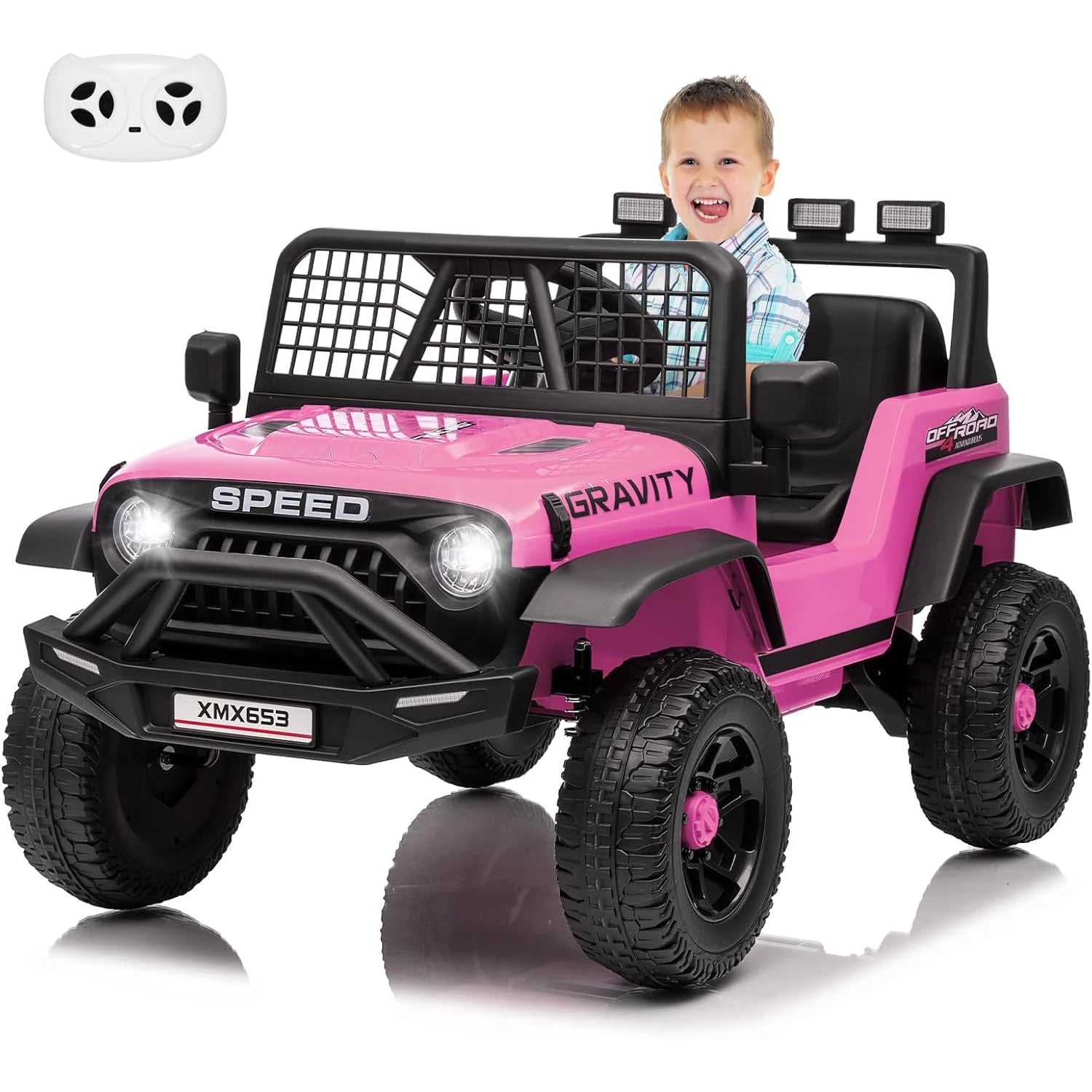 12V Ride on Car, Kids Electric Vehicles with Remote Control Riding Toy with Safety Belt, 3 Speeds, LED Lightfor Children 3-6Y
