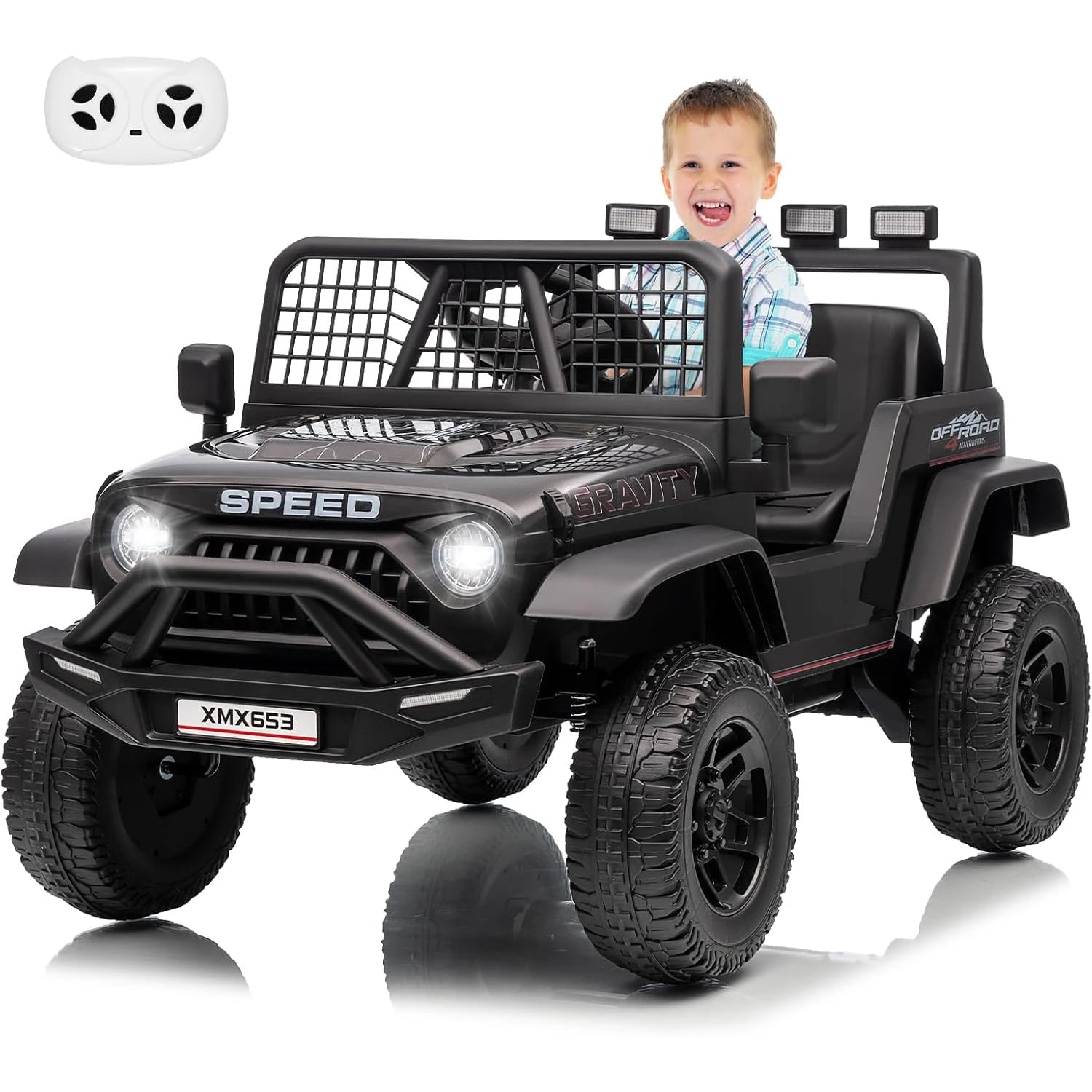 12V Ride on Car, Kids Electric Vehicles with Remote Control Riding Toy with Safety Belt, 3 Speeds, LED Lightfor Children 3-6Y