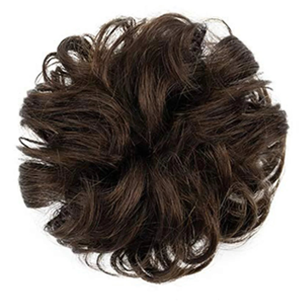 100% Human Hair Bun Ponytail Extensions Human Hair Bun Hairpieces Natural Black Wavy Tousled Updo Chignon Hairpieces for Women