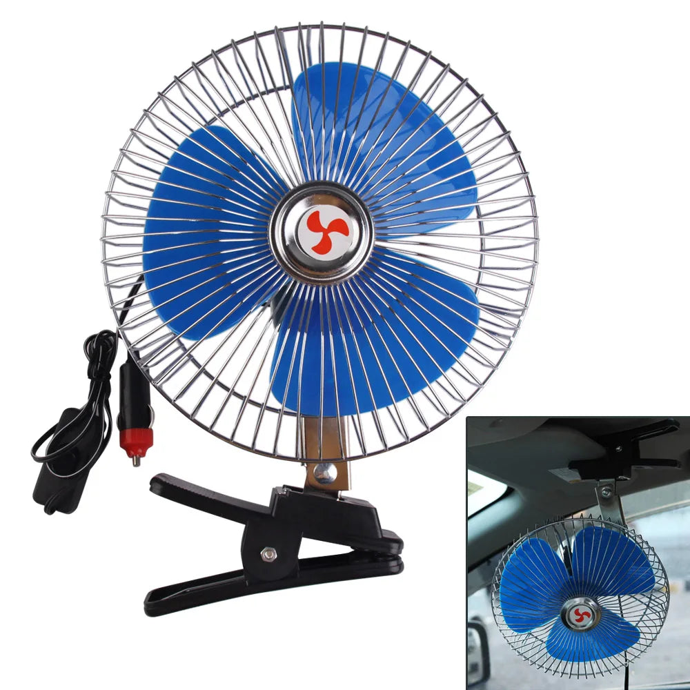 8 Inch 12V/24V Car Auto Cooling Fan Portable Vehicle Auto Car Oscillating Fan Car Auto Fan Low Noise Truck Vehicle Air Cooler