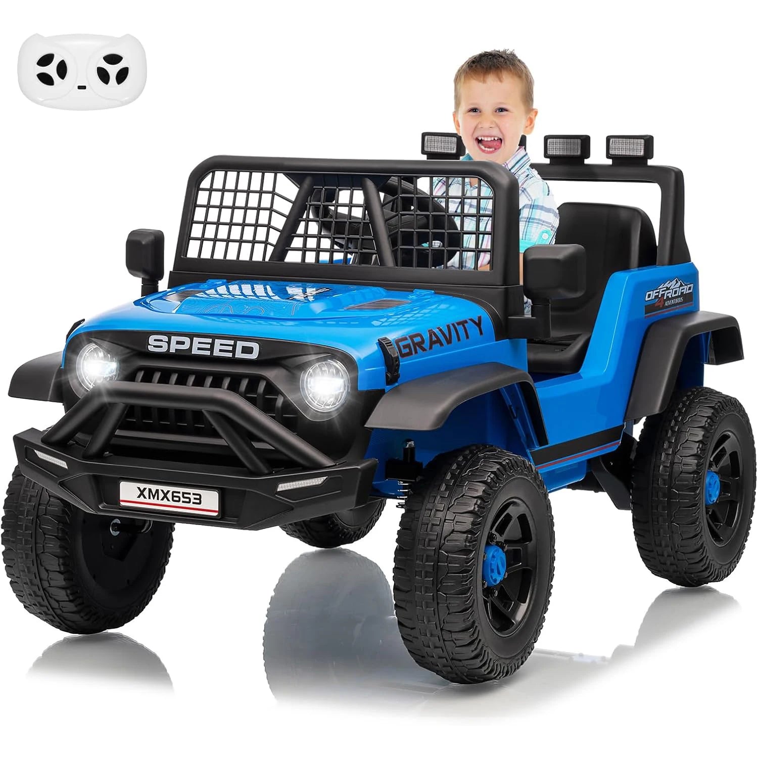 12V Ride on Car, Kids Electric Vehicles with Remote Control Riding Toy with Safety Belt, 3 Speeds, LED Lightfor Children 3-6Y