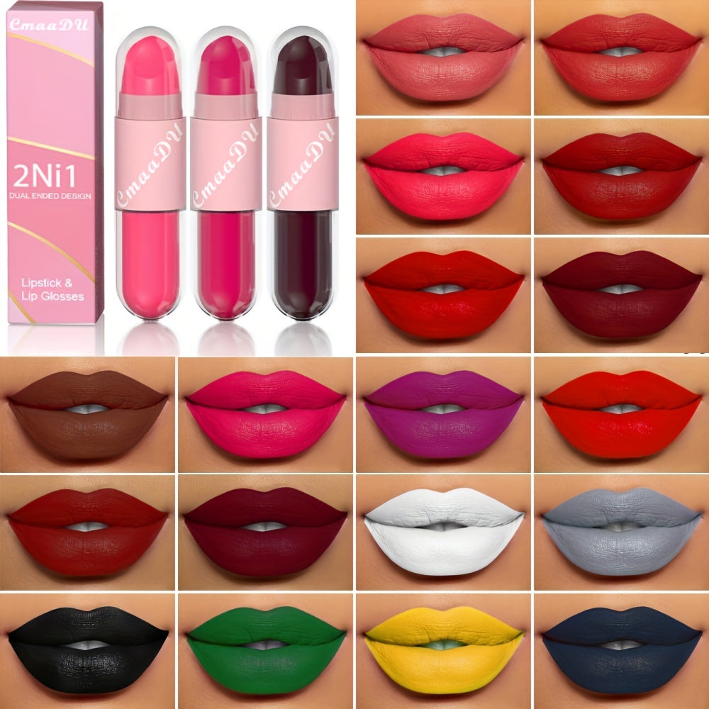 18-Color Two-in-one Lip Artistry Set - Matte & Gloss Lipstick Duo with Hydrating Glaze - Transform Your Look in a Swipe - Perfect Romantic Valentines Day Gift
