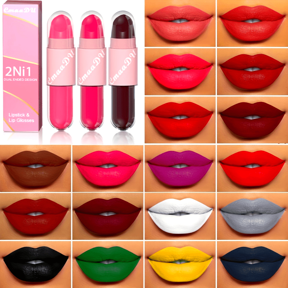 18-Color Two-in-one Lip Artistry Set - Matte & Gloss Lipstick Duo with Hydrating Glaze - Transform Your Look in a Swipe - Perfect Romantic Valentines Day Gift